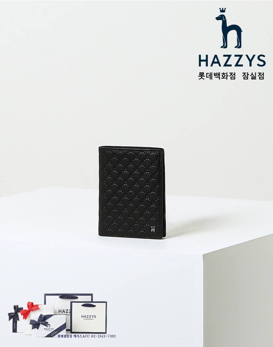 헤지스 가방 (선물포장) HJWA3E836BK_남성용 블랙 로고장식 소가죽 중지갑