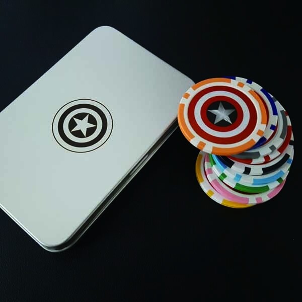 기타 카지노 데칼칩 볼마커 9색상 별 실버틴케이스 세트