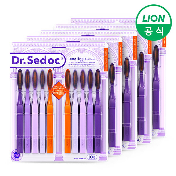라이온코리아 닥터세닥 롱헤드 칫솔 어금니 안쪽 양치 탄력모 초미세모 50개