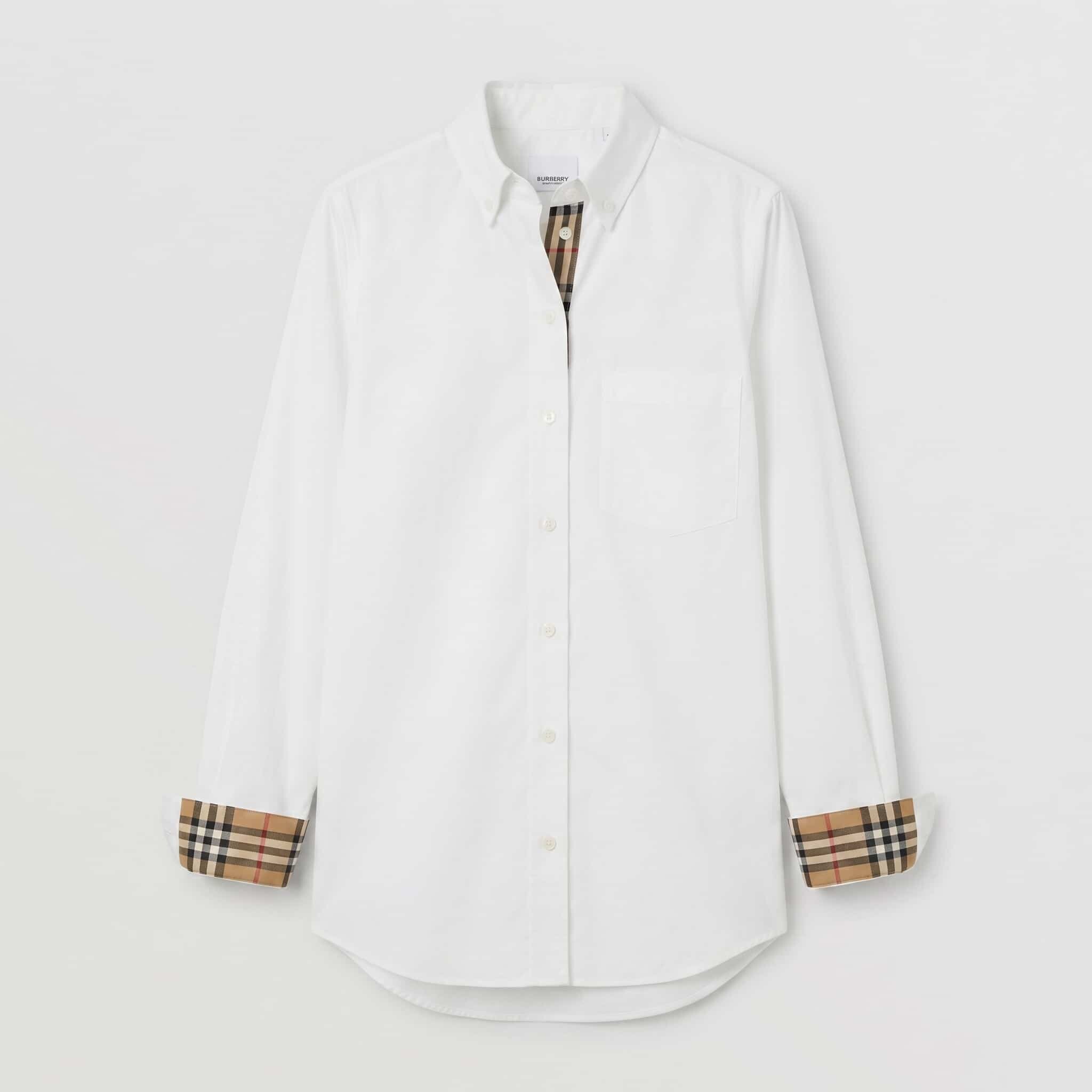 버버리 버버리 LAPWING 체크 포인트 여성 코튼 셔츠 화이트 80678131