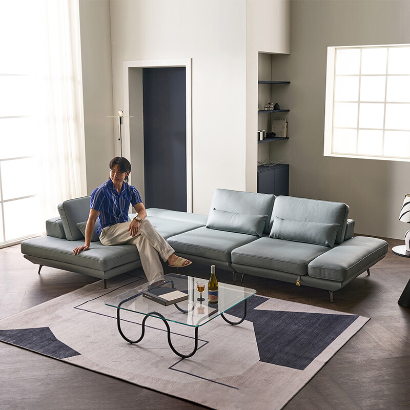 다우닝 [다우닝] 마리스 4인 오픈코너 멀티스윙 전체 통가죽 소파