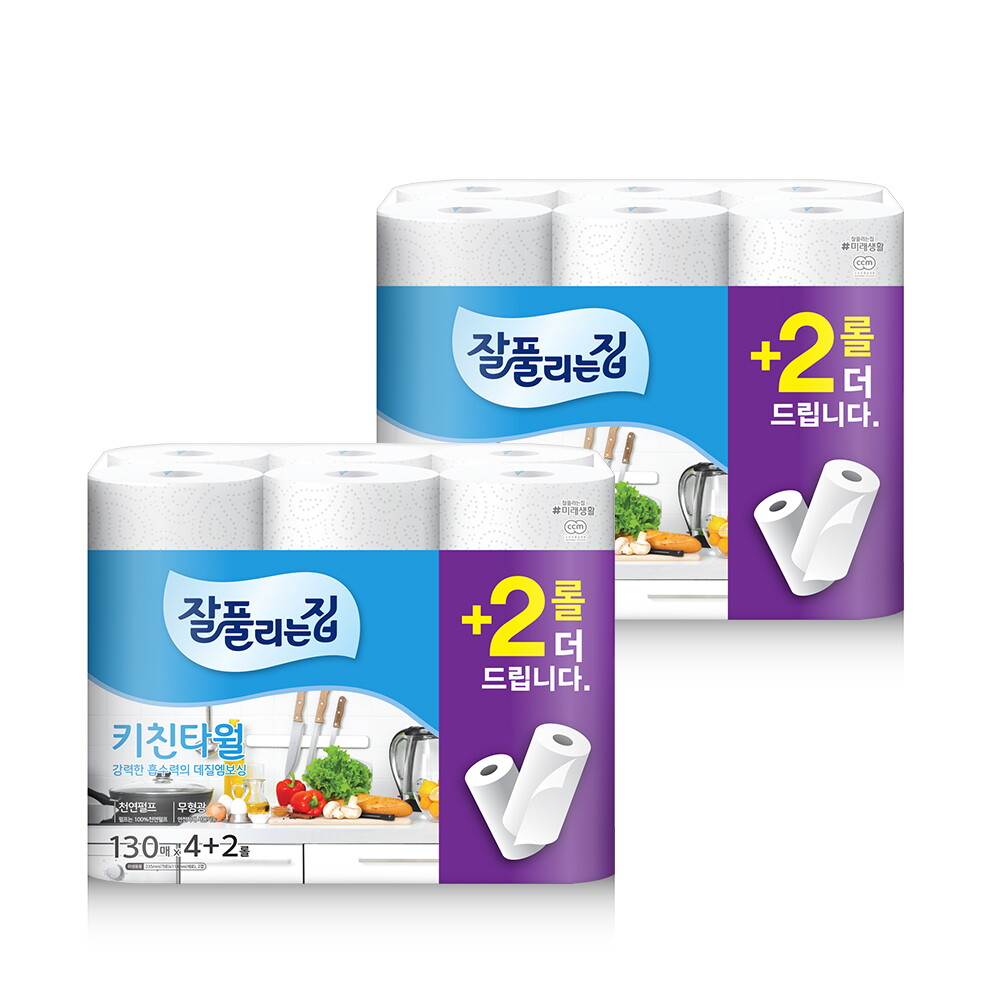 잘풀리는집 미래생활 잘풀리는집 키친타월 130매 4+2롤 x 2팩