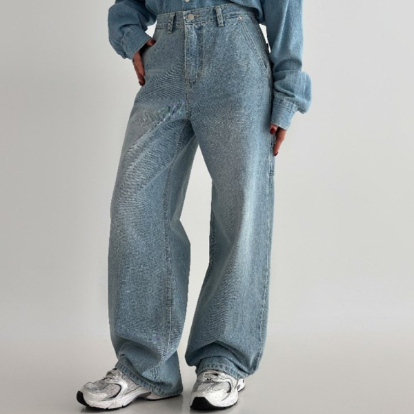 기타 [미라클세븐]카펜터 일자청바지 와이드 하이라이즈 연청 논스판데님