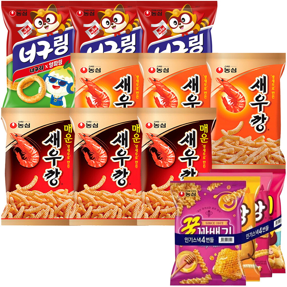 [㈜농심]기타브랜드 너구링3봉+새우깡3봉+매운새우깡3봉+자갈치+감자깡+고구마깡+꿀꽈베기