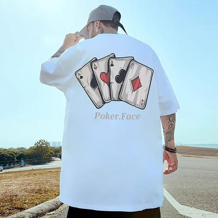 셀러허브 유니섹스 [짝꿍닷컴] 포커페이스 프린팅 반팔 티셔츠 IS-TS63