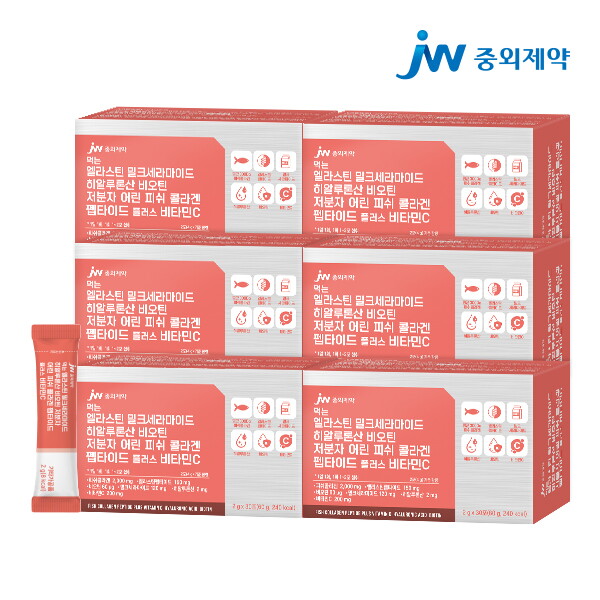 JW중외제약 먹는 엘라스틴 밀크세라마이드 히알루론산 비오틴 저분자 어린 피쉬 콜라겐 펩타이드 플러스 비타민C 6박스 (180포)