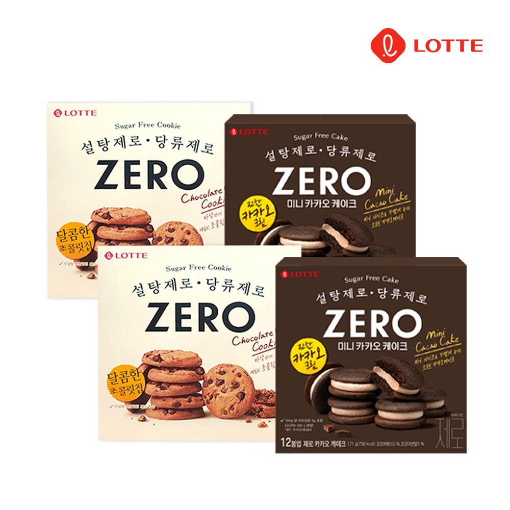 롯데제과(주) 롯데 제로 초콜릿칩 쿠키 168g x 2개 + 카카오케이크 171g x 2개 세트