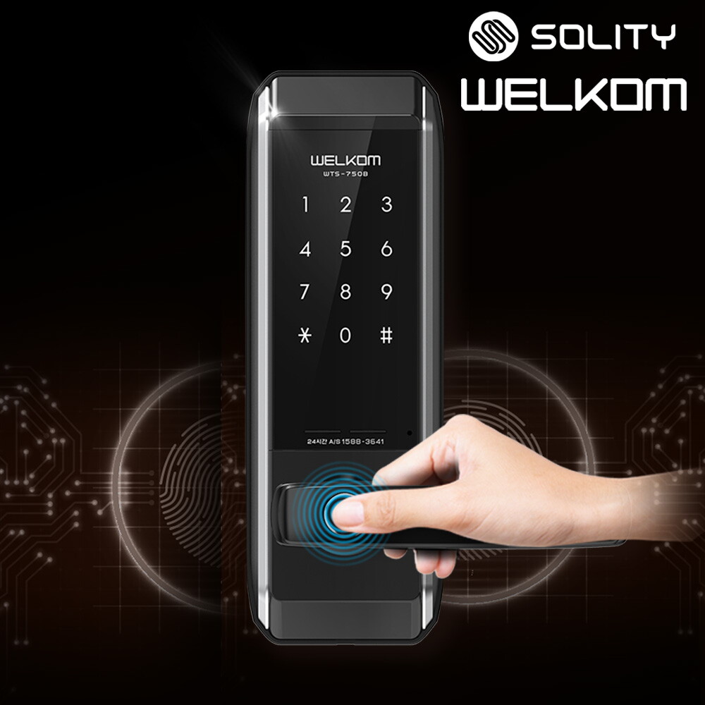 웰콤 WTS-750B 무타공 지문인식 도어락 0초바로잠금 현관문 번호키 스마트 손잡이 디지털도어락
