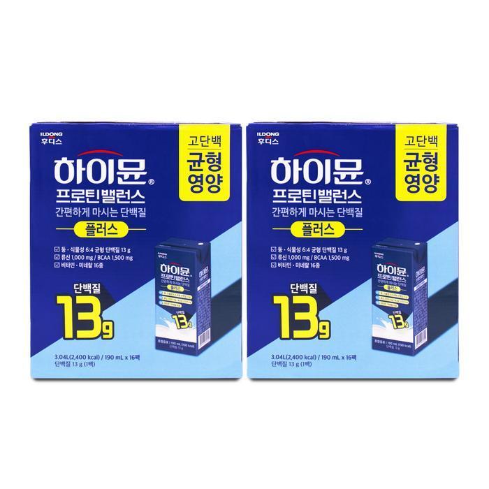 셀러허브 식품 일동후디스 하이뮨 프로틴 밸런스 플러스 190ml x 16팩 X 2박스