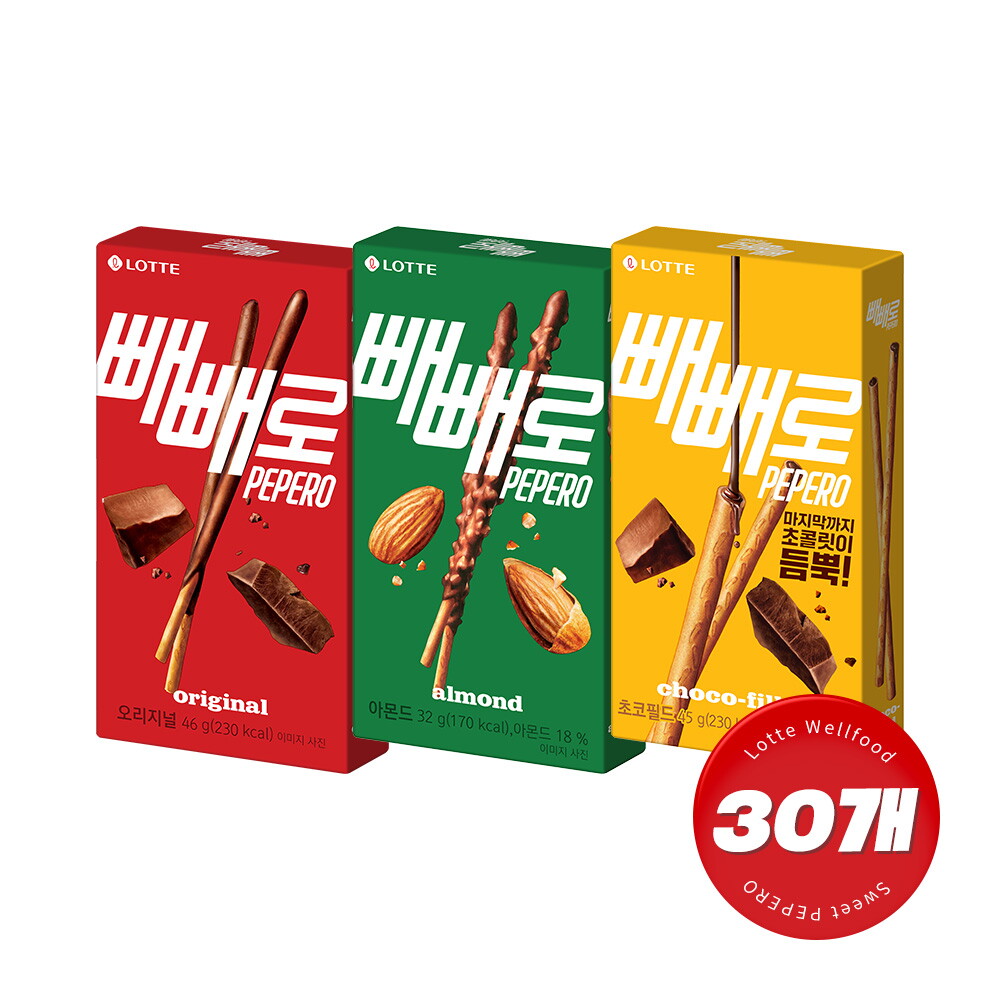롯데웰푸드 인기 빼빼로 3종 30개 골라담기 초코 아몬드 초코필드