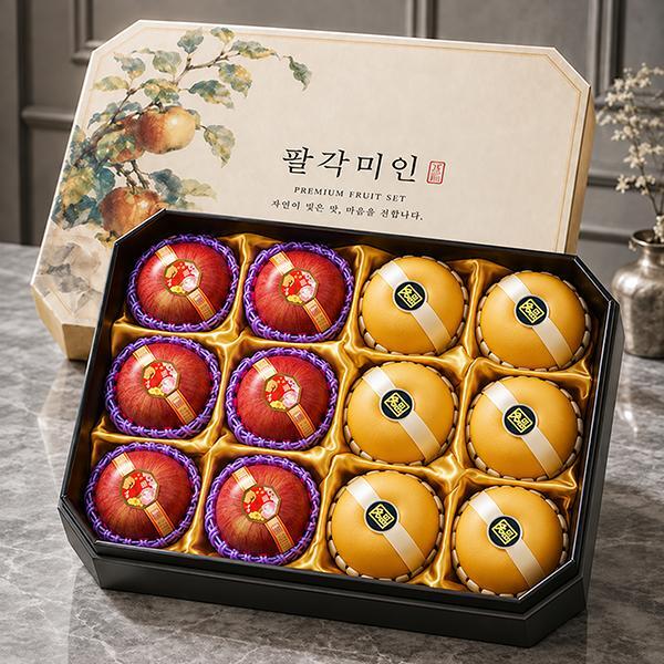 씨유웰 수려한 과일선물세트 팔각미인1호 5kg내외(사과6+배6)