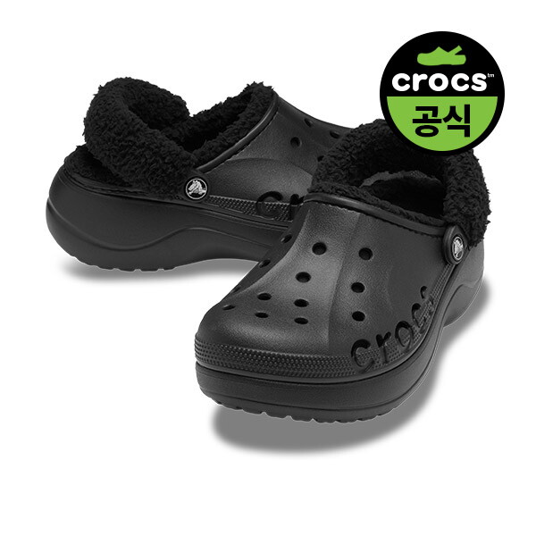 크록스 크록스공식 성인 BAYA PLATFORM LINED FUZZ STRAP CLOG BK (26FWCL214911)