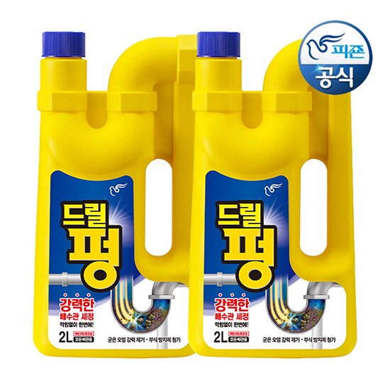 피죤 배수구세정제 파워드릴펑 2L 용기 x 2개