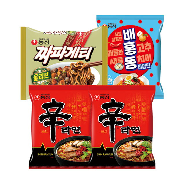 농심 신라면 10봉 + 짜파게티 5봉 + 배홍동비빔면 4봉