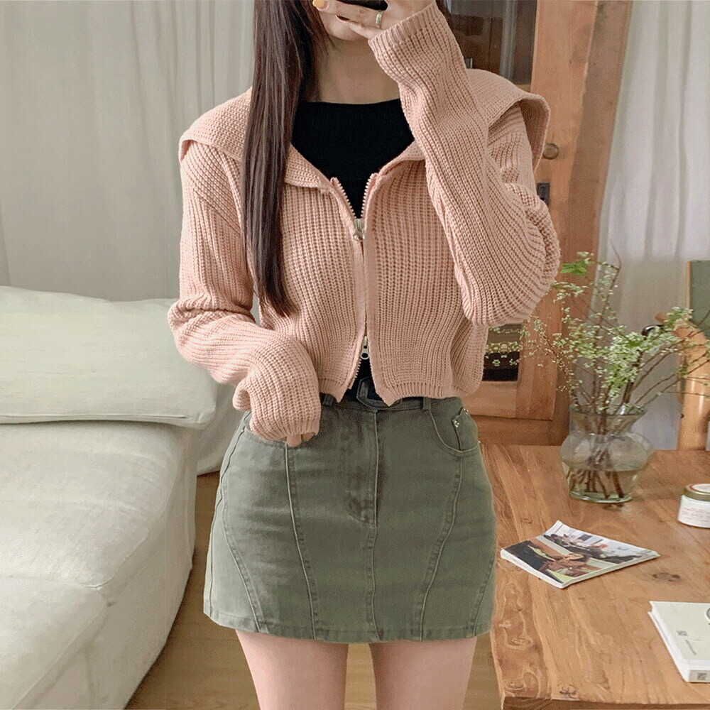 워너비뮤즈 워너비뮤즈 /  얼굴소멸핏 세일러 빅카라 투웨이 니트 집업 가디건