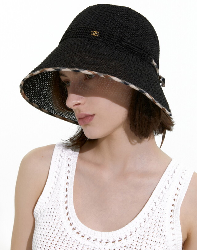 닥스(잡화) [닥스 액세서리]  DBHE5E148BK 여성 체크배색 네이비 라피아 플로피햇