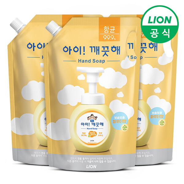 라이온코리아 아이깨끗해 폼 핸드워시 대용량 1.8L 스파우트(순) 3개