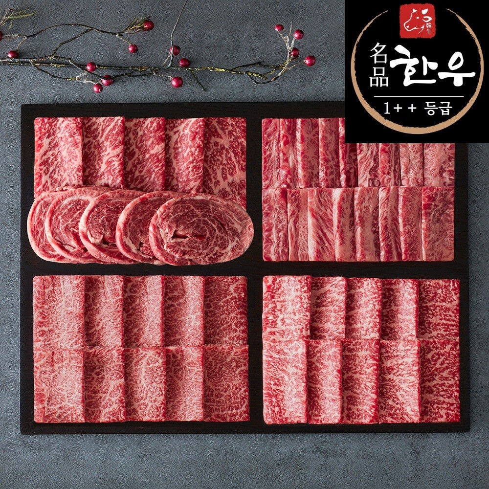 손수맛찬 1++ 한우 1.2kg 모듬세트 등심 채끝 갈비살 부채살 앞치마 업진안살 소고기 구이용 HHUMO120