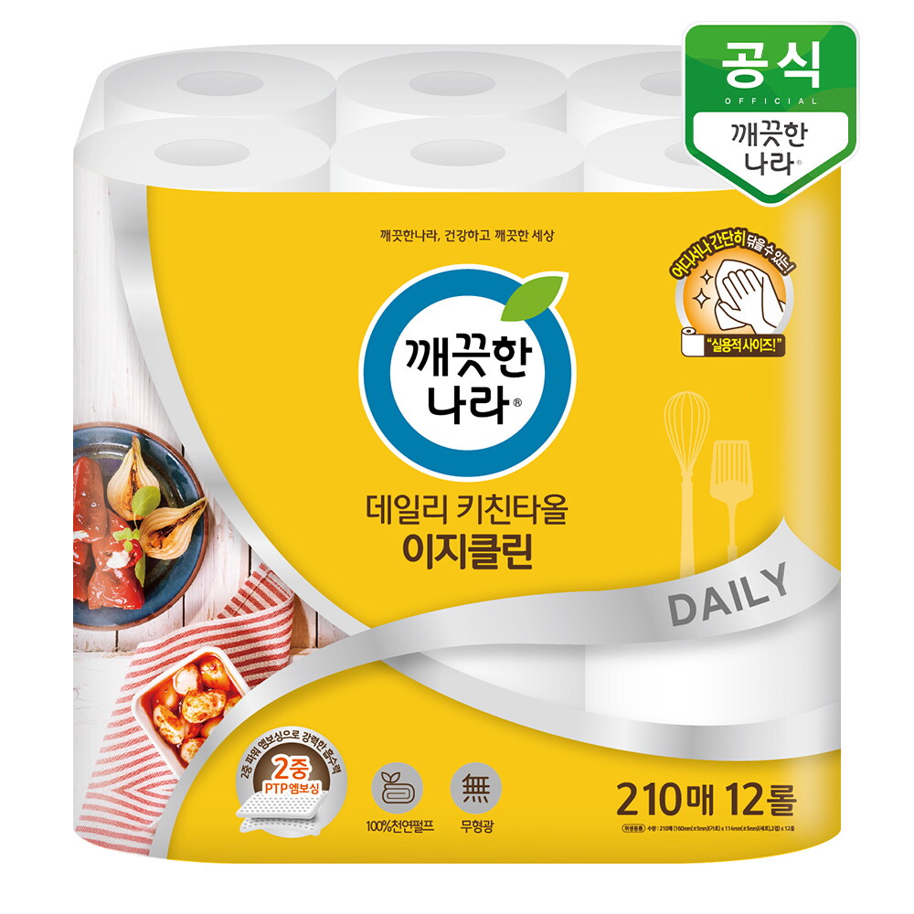 깨끗한나라 깨끗한나라 데일리 키친타올 이지클린 210매 12롤