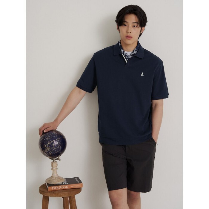 빈폴 [26SS 30%OFF][빈폴멘] 오픈넥 티핑 포인트 맨투맨 티셔츠  네이비 (BC6442C72R)