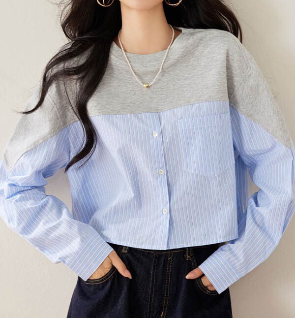 드레스허그 [드레스허그]엔넬비 라운드넥 스티칭 셔츠 니트