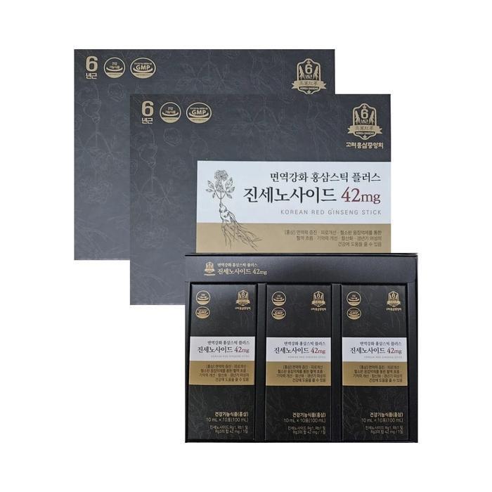셀러허브 식품 고려홍삼중앙회 면역강화 홍삼 스틱 플러스 진세노사이드 42mg 30포 x 2박스 (쇼핑백)