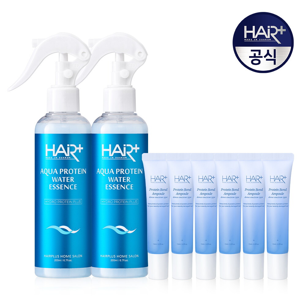 헤어플러스 아쿠아 단백질 본드 워터 에센스 헤어 미스트 200ml X2개 + 단백질 앰플 15ml X6개 / 노워시 트리트먼트