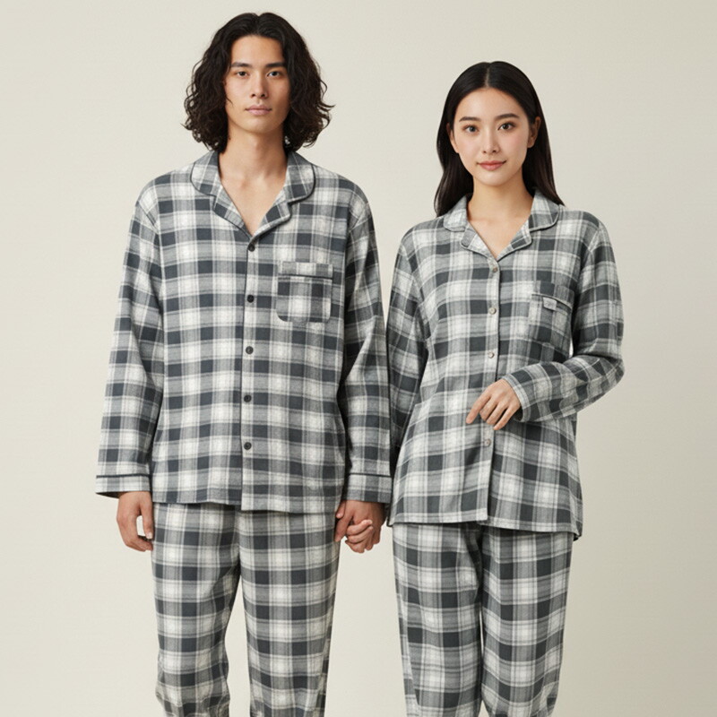 바풀 바풀 HY FX 188677-8 남녀커플 잠옷 피치기모 카라잠옷 상하세트 - 블랙 앤 브라운체크