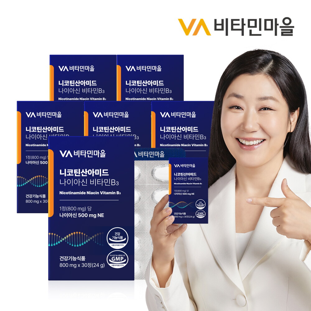 비타민마을 비타민마을 고용량 500mg 니코틴산아미드 나이아신 비타민b3 30정 x 6박스 (총6개월분)