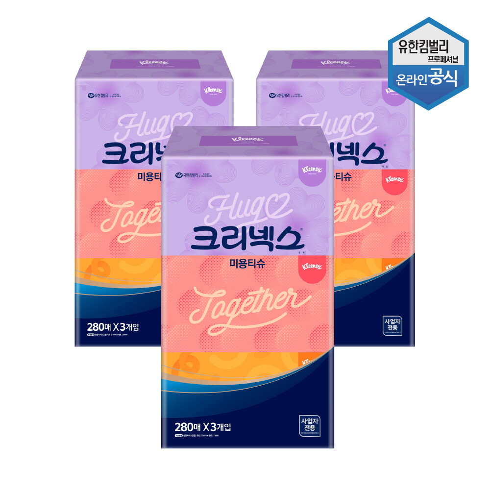 유한킴벌리 크리넥스 미용티슈 천연펄프 280매 콤비 각티슈 3개입 x 3팩 4600361