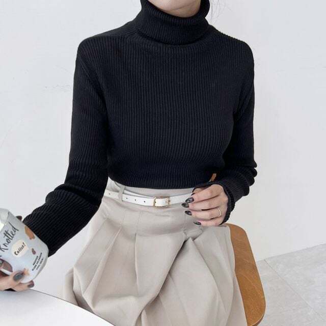 에이치플러스몰 노멀 데일리 룩걸 골패턴 시즌 터틀넥 니트탑