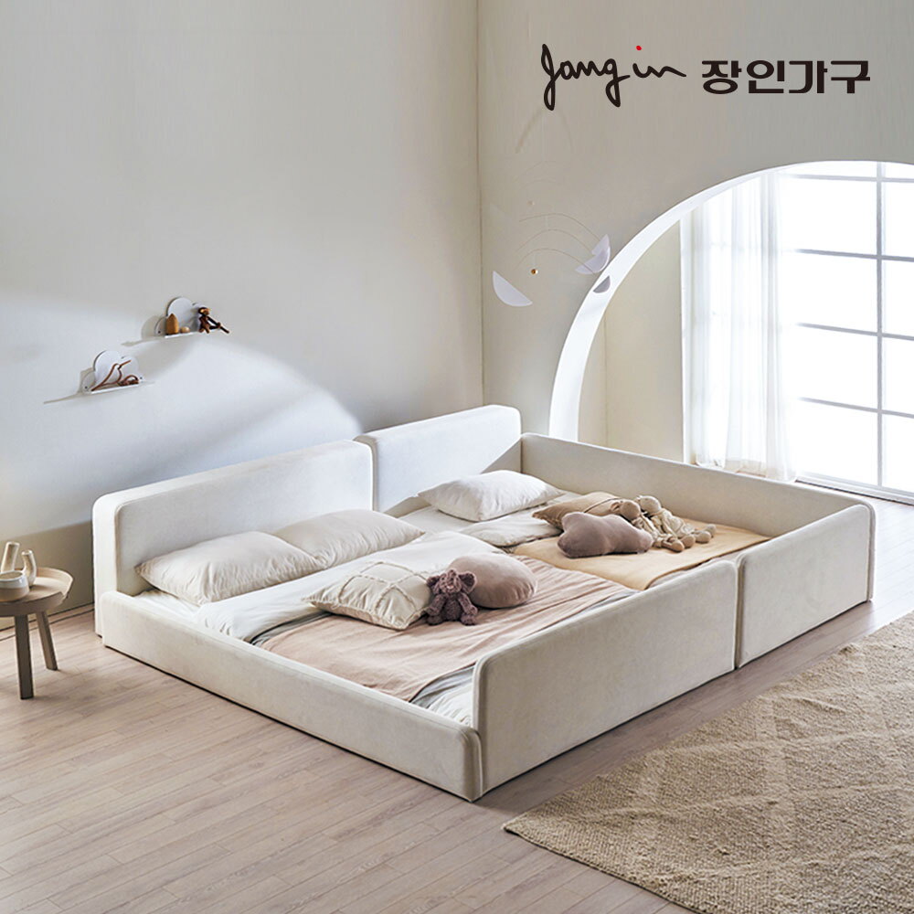 장인가구 (무료배송) 하랑 E0 패브릭 슬림헤드 저상형 패밀리침대 SS+SS 가드형 +본넬