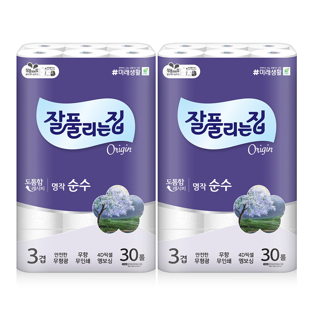 잘풀리는집 미래생활 잘풀리는집 명작 순수 화장지 30m x 30롤 x 2팩