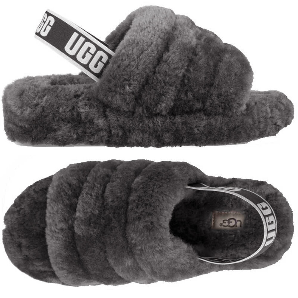UGG 24FW 플러프 예 슬라이드 퍼 샌들 차콜 1095119 CHRC