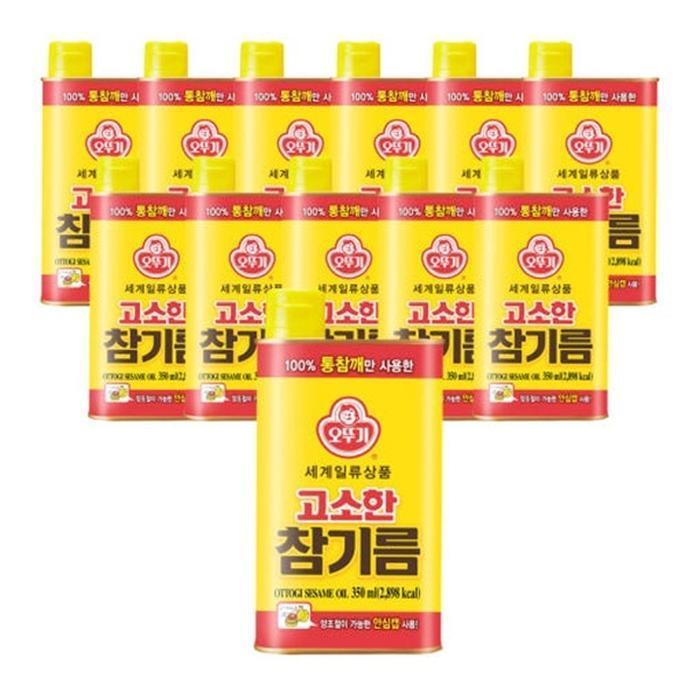 셀러허브 식품 오뚜기 고소한 참기름 캔 350ml, 12개