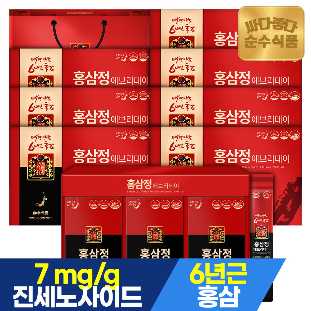 순수식품 6년근 홍삼정 진액 홍삼 스틱 8박스(240포) + 전용쇼핑백 / 진세노사이드 7mg