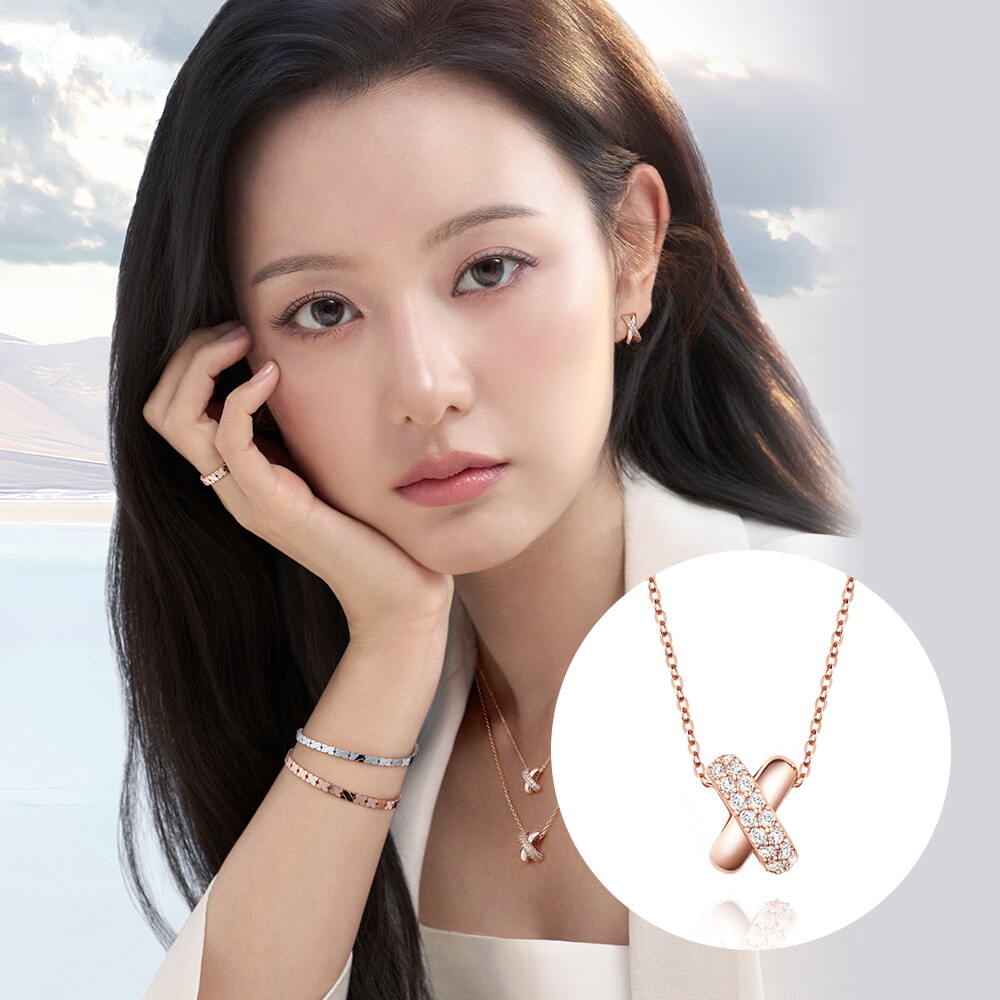 스톤헨지 (김지원 착용/스톤헨지) 크로싱 14K 큐빅 목걸이 SA24C29F