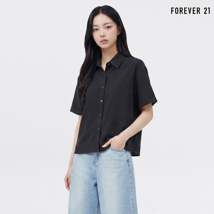 포에버 21 소매 롤업 무지 반팔 셔츠 (FTDBBL031)