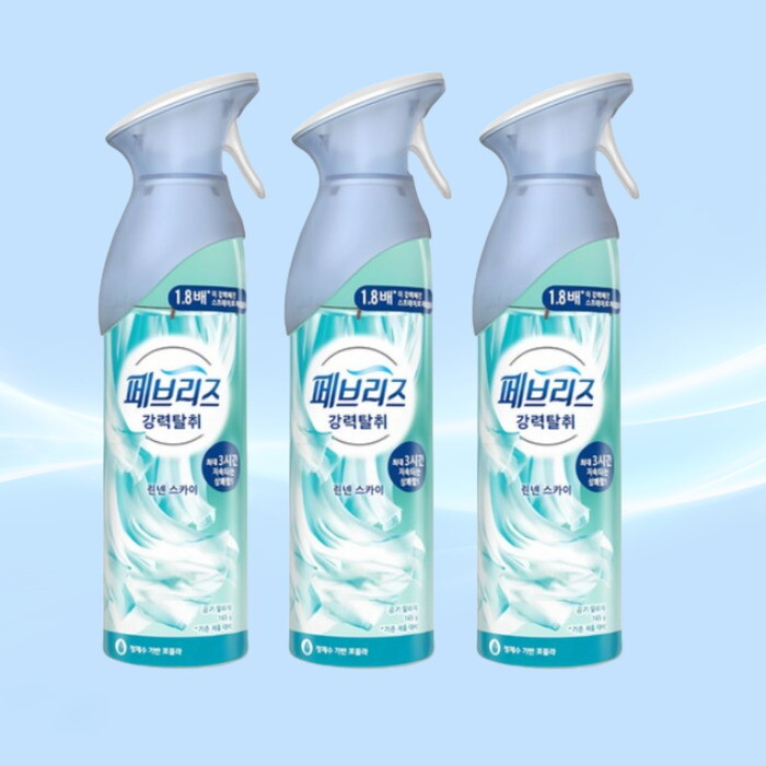페브리즈 페브리즈 실내 차량 공기 탈취제 에어 강력 탈취 린넨 스카이 165g x 3개