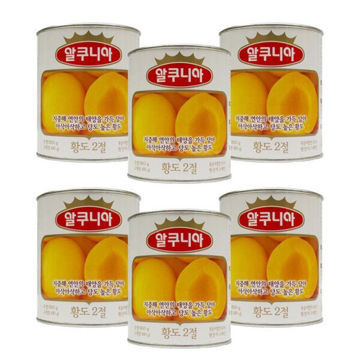 셀러허브 식품 농심 알쿠니아 황도2절 850g 6개