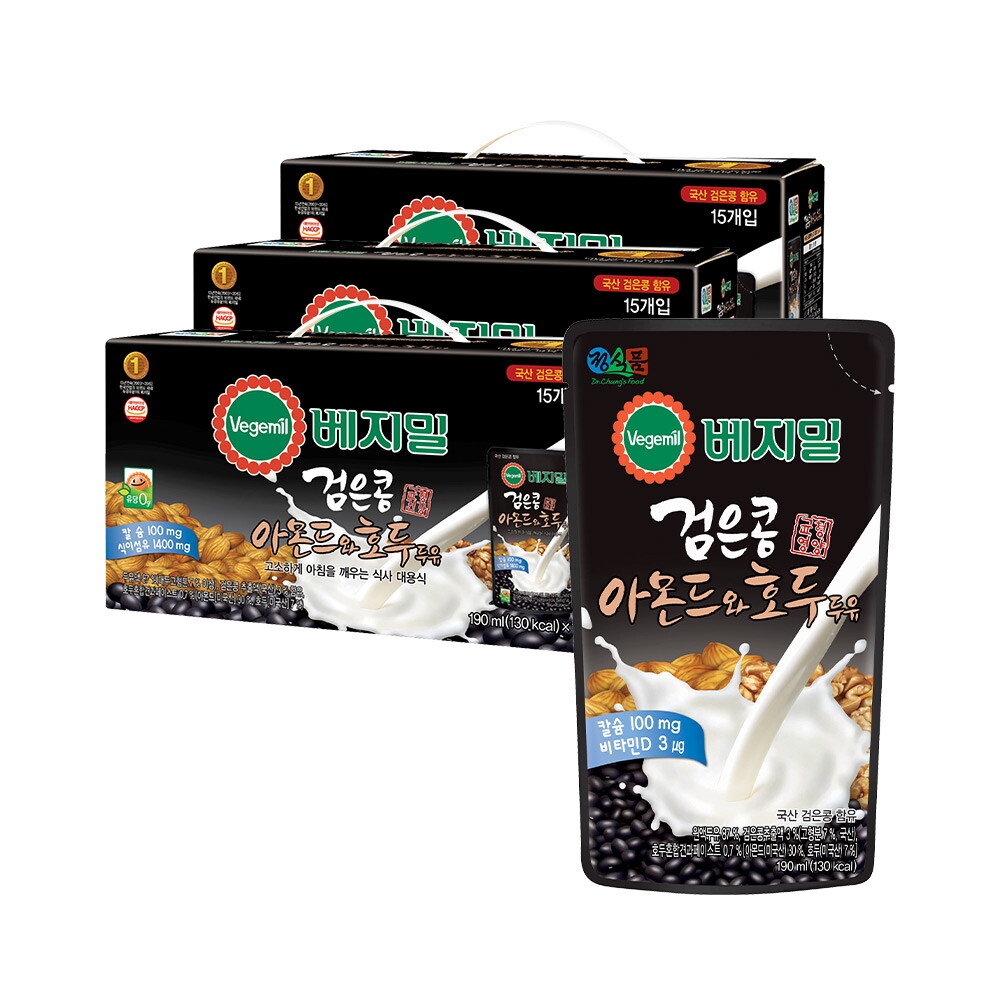 베지밀 검은콩 고칼슘 190mlx45팩, 검은콩 아몬드호두 190mlx45팩, 총90팩 5