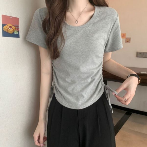 에이치플러스몰 [하프클럽/에이치플러스몰]티셔츠 반팔 옆 슬림핏 셔링 크롭 U19