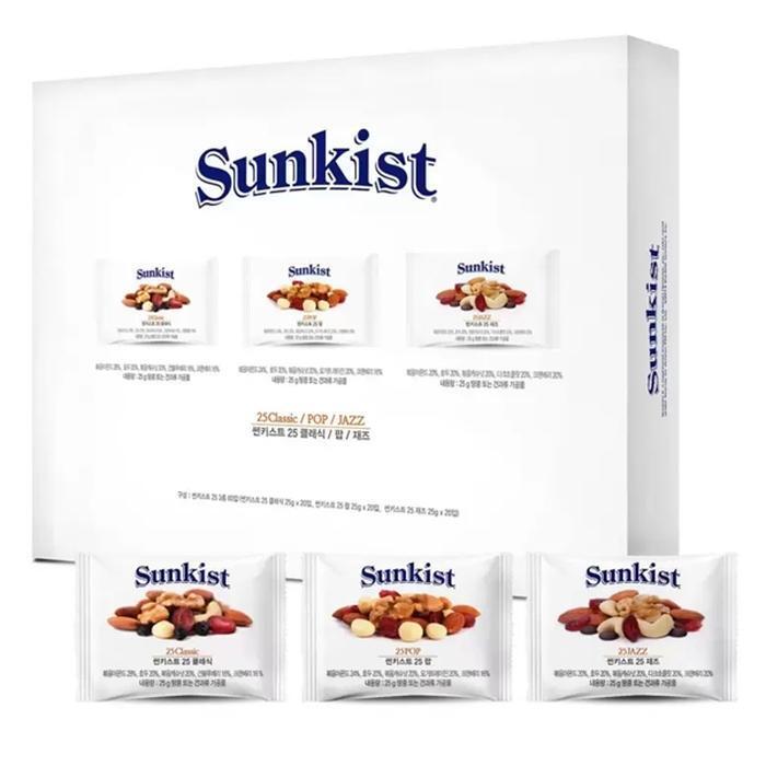 셀러허브 식품 썬키스트 견과 3종세트 25g x 60봉 x 20세트