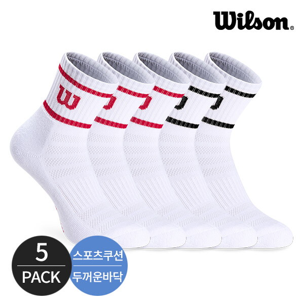 윌슨 윌슨 여성 스포츠 쿠션 발등메쉬 투 컬러라인 중목양말 5P_MX