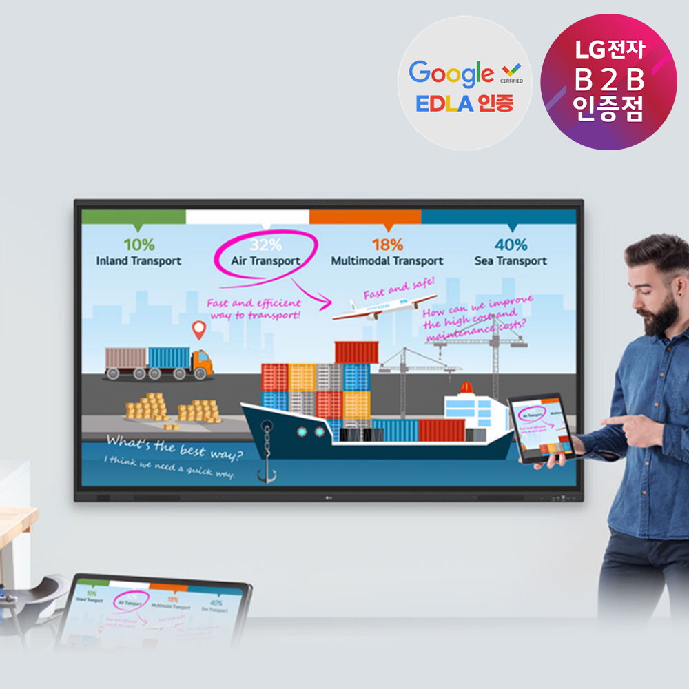 엘지전자 55인치 LG 전자칠판 55TR3DQ 스마트보드 138cm 이동형스탠드설치(ST-860F)