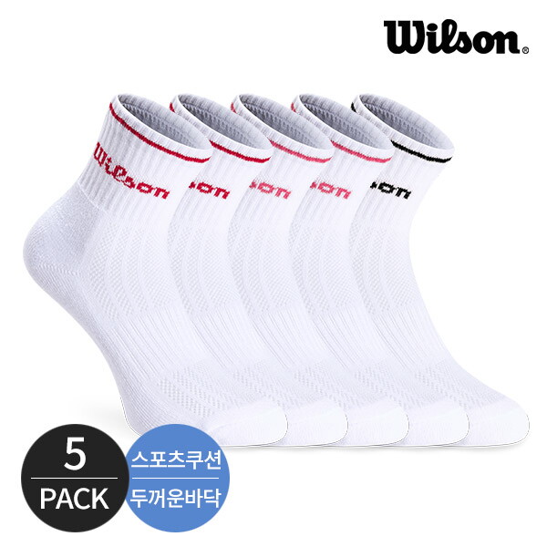 윌슨 윌슨 여성 스포츠 쿠션 발등메쉬 라인포인트 중목양말 5P_MX