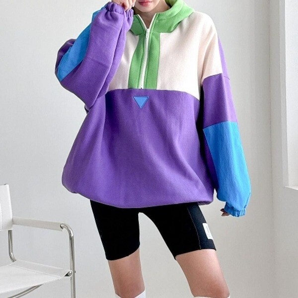 기타 (패플) [다잇템][다잇템] 여자 블록코어룩 하프집업 후디 양기모 큰사이즈 티셔츠_19181242_588872