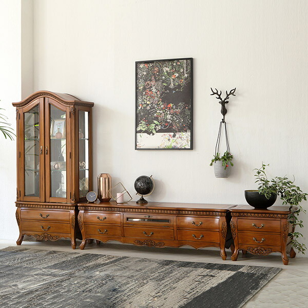 유캐슬  1/18~19 커피쿠폰 증정+무료배송 [유캐슬]제우스 엔틱 원목 거실장 세트(거실장+장식장+협탁)_CP