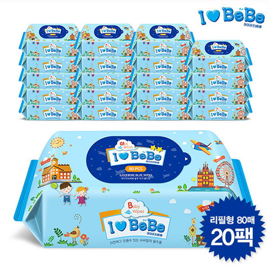 아이러브베베 아이러브베베 물티슈 80매 리필형 20팩(블루)
