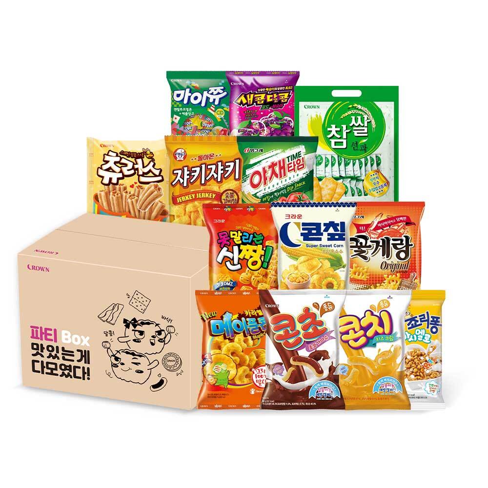 크라운제과 크라운 봉지과자 까까파티 세트 (13입) / 참쌀 신짱 죠리퐁 츄러스 콘칩 야채타임 꽃게랑 쟈키쟈키